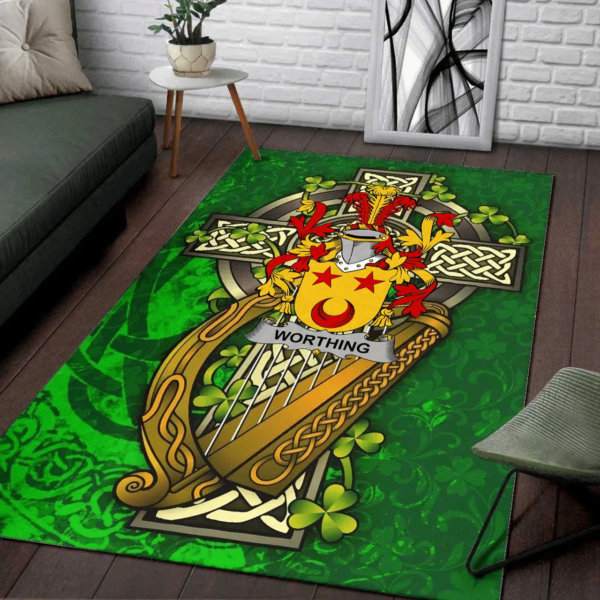 Ireland Area Rug - Worthing Family Crest Area Rug - Ireland Coat Of Arms with Shamrock - Image 2