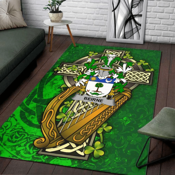 Ireland Area Rug - Beirne or O'Beirne Family Crest Area Rug - Ireland Coat Of Arms with Shamrock - Image 2