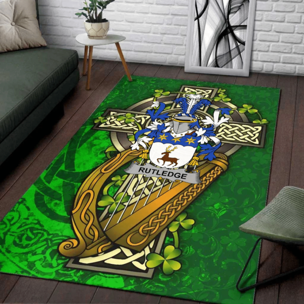 Ireland Area Rug - Rutledge Family Crest Area Rug - Ireland Coat Of Arms with Shamrock - Image 2