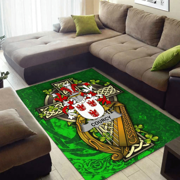 Ireland Area Rug - Courcy (de) Lord Kingsale Family Crest Area Rug - Ireland Coat Of Arms with Shamrock