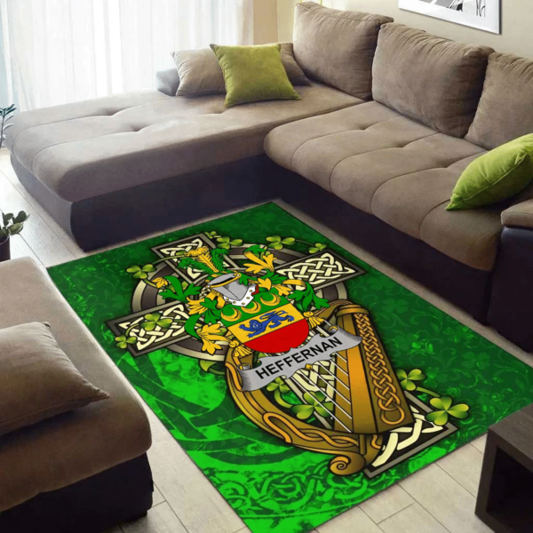 Ireland Area Rug - Heffernan or O'Heffernan Family Crest Area Rug - Ireland Coat Of Arms with Shamrock