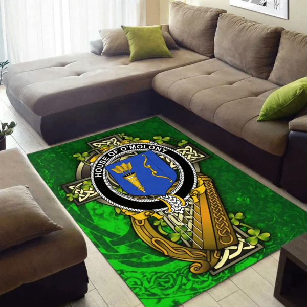 Ireland Area Rug - House of O'MOLONY Family Crest Area Rug - Ireland Coat Of Arms with Shamrock