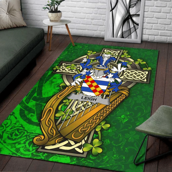 Ireland Area Rug - Leigh or McLaeghis Family Crest Area Rug - Ireland Coat Of Arms with Shamrock - Image 2