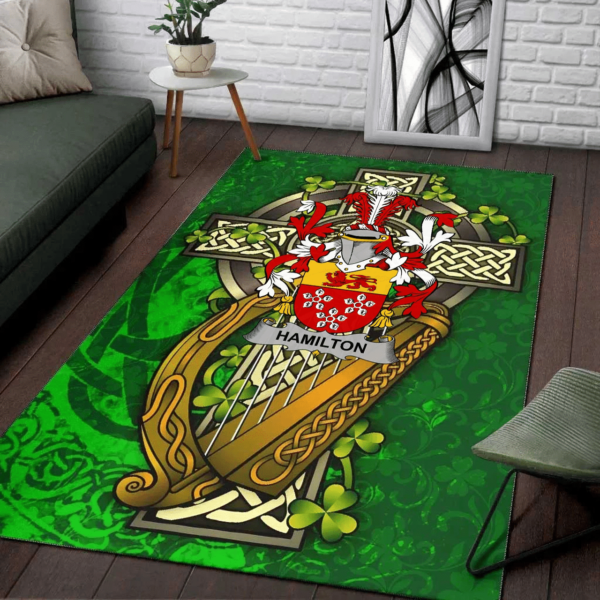 Ireland Area Rug - Hamilton Family Crest Area Rug - Ireland Coat Of Arms with Shamrock - Image 2