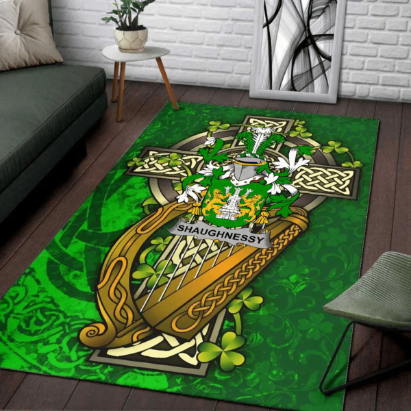 Ireland Area Rug - Shaughnessy or O'Shaughnessy Family Crest Area Rug - Ireland Coat Of Arms with Shamrock - Image 2