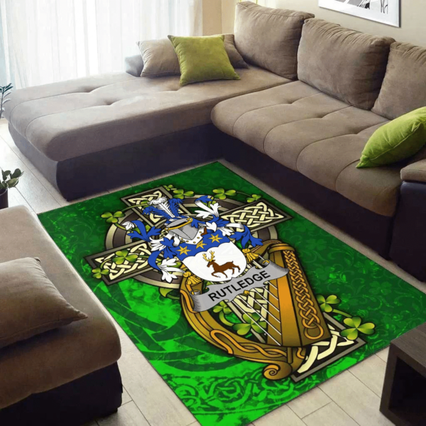 Ireland Area Rug - Rutledge Family Crest Area Rug - Ireland Coat Of Arms with Shamrock