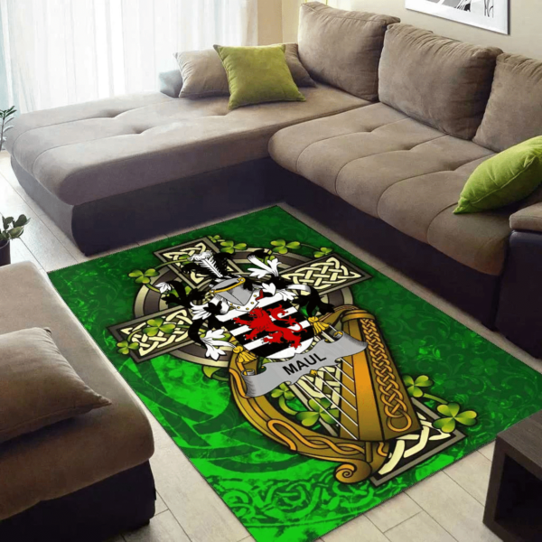 Ireland Area Rug - Maul or Maule Family Crest Area Rug - Ireland Coat Of Arms with Shamrock