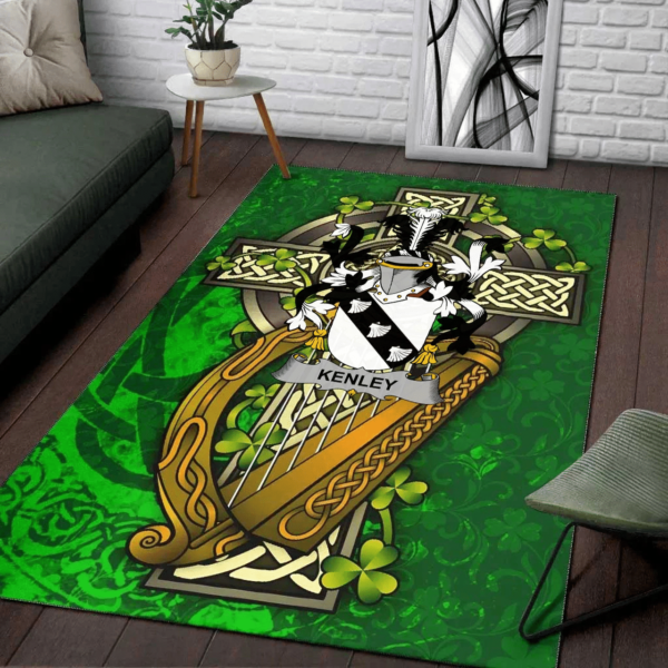 Ireland Area Rug - Kenley Family Crest Area Rug - Ireland Coat Of Arms with Shamrock - Image 2