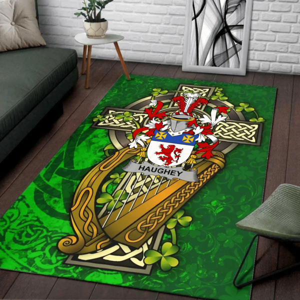 Ireland Area Rug - Haugher or O'Haffey Family Crest Area Rug - Ireland Coat Of Arms with Shamrock - Image 2