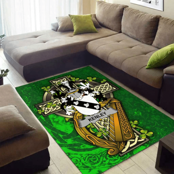 Ireland Area Rug - Kenley Family Crest Area Rug - Ireland Coat Of Arms with Shamrock