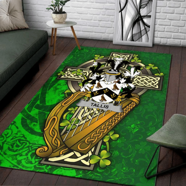 Ireland Area Rug - Tallis Family Crest Area Rug - Ireland Coat Of Arms with Shamrock - Image 2