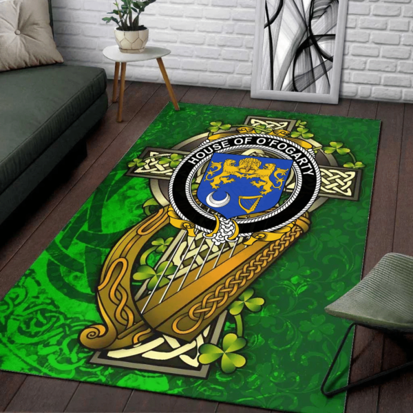 Ireland Area Rug - House of O'FOGARTY Family Crest Area Rug - Ireland Coat Of Arms with Shamrock - Image 2