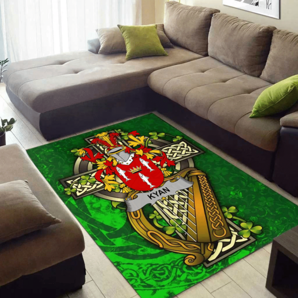 Ireland Area Rug - Kyan or O'Kyan Family Crest Area Rug - Ireland Coat Of Arms with Shamrock