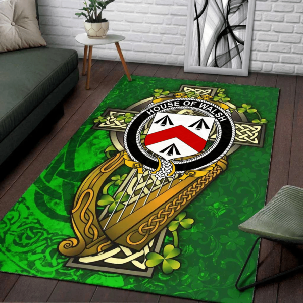 Ireland Area Rug - House of WALSH Family Crest Area Rug - Ireland Coat Of Arms with Shamrock - Image 2