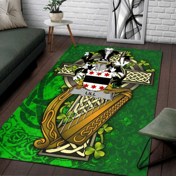 Ireland Area Rug - Lill Family Crest Area Rug - Ireland Coat Of Arms with Shamrock - Image 2