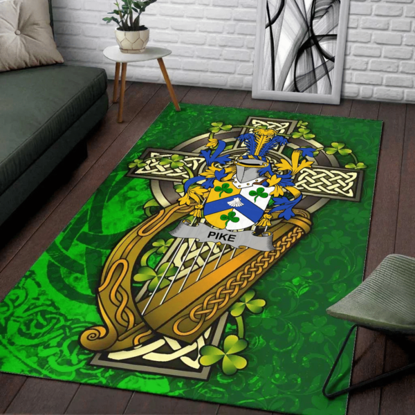 Ireland Area Rug - Pike Family Crest Area Rug - Ireland Coat Of Arms with Shamrock - Image 2