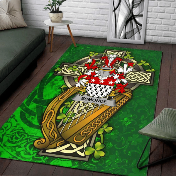 Ireland Area Rug - Esmonde Family Crest Area Rug - Ireland Coat Of Arms with Shamrock - Image 2