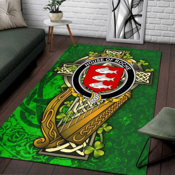 Ireland Area Rug - House of ROCHE Family Crest Area Rug - Ireland Coat Of Arms with Shamrock - Image 2