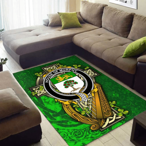 Ireland Area Rug - House of MURPHY (O�Morchoe) Family Crest Area Rug - Ireland Coat Of Arms with Shamrock