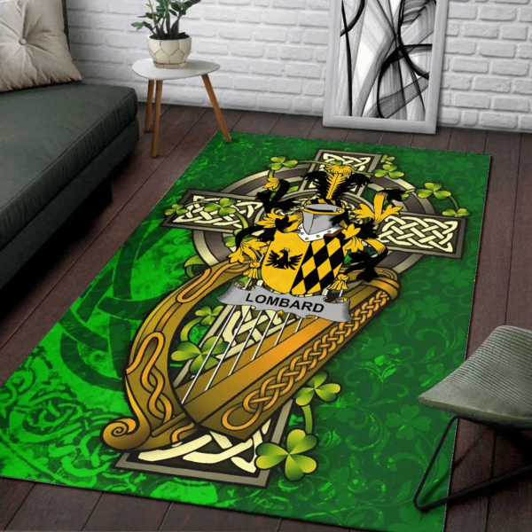 Ireland Area Rug - Lombard Family Crest Area Rug - Ireland Coat Of Arms with Shamrock - Image 2