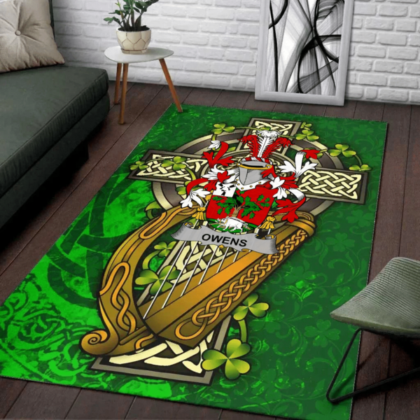 Ireland Area Rug - Owens Family Crest Area Rug - Ireland Coat Of Arms with Shamrock - Image 2