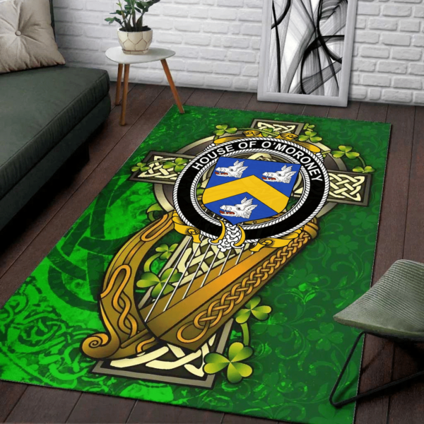 Ireland Area Rug - House of O'MORONEY Family Crest Area Rug - Ireland Coat Of Arms with Shamrock - Image 2