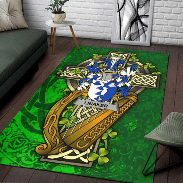 Ireland Area Rug - Linaker Family Crest Area Rug - Ireland Coat Of Arms with Shamrock - Image 2