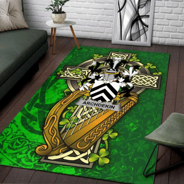 Ireland Area Rug - Archdekin Family Crest Area Rug - Ireland Coat Of Arms with Shamrock - Image 2