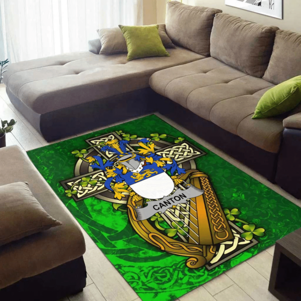 Ireland Area Rug - Canton Family Crest Area Rug - Ireland Coat Of Arms with Shamrock