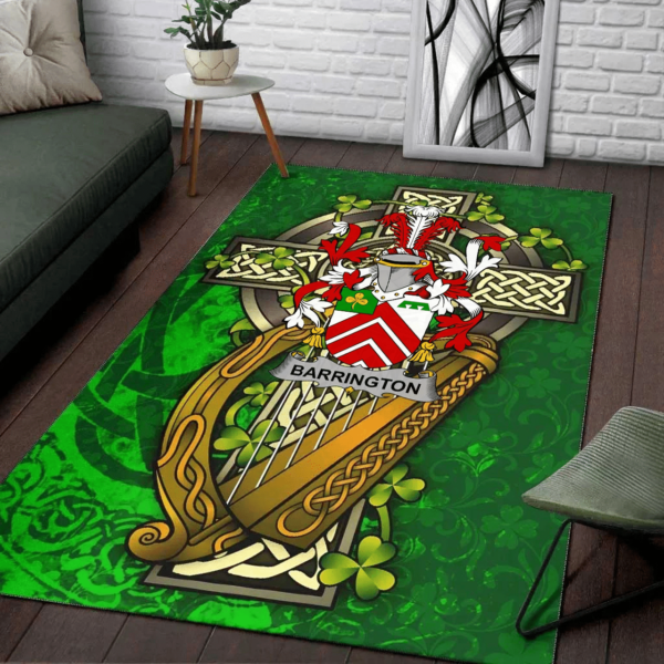 Ireland Area Rug - Barrington Family Crest Area Rug - Ireland Coat Of Arms with Shamrock - Image 2