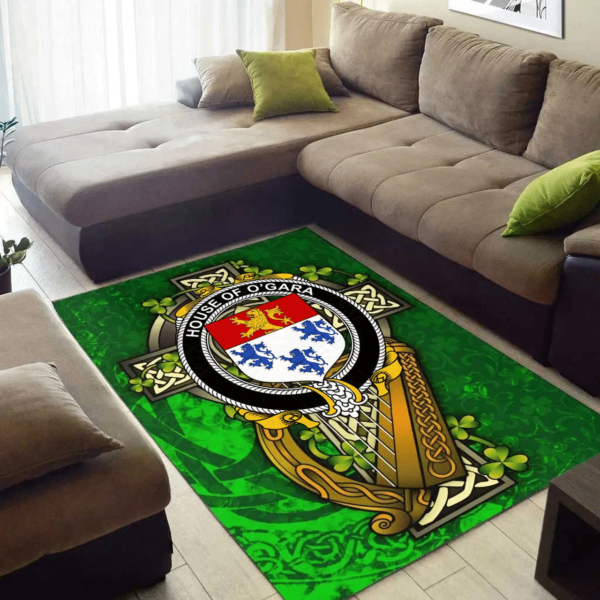 Ireland Area Rug - House of O'GARA Family Crest Area Rug - Ireland Coat Of Arms with Shamrock