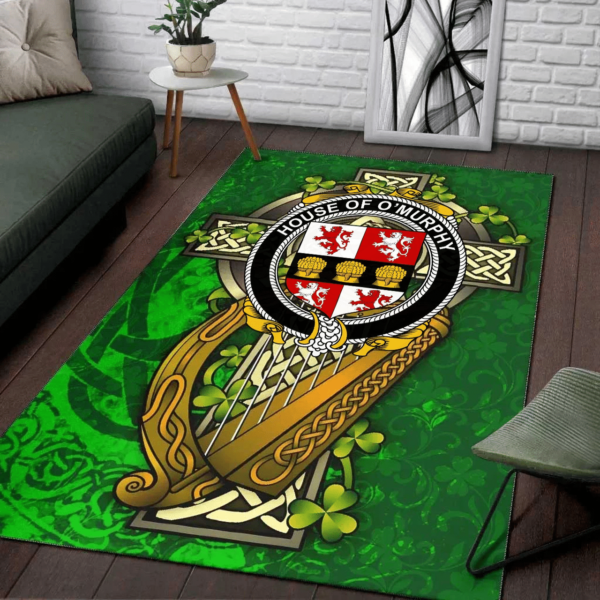 Ireland Area Rug - House of O'MURPHY (Muskerry) Family Crest Area Rug - Ireland Coat Of Arms with Shamrock - Image 2