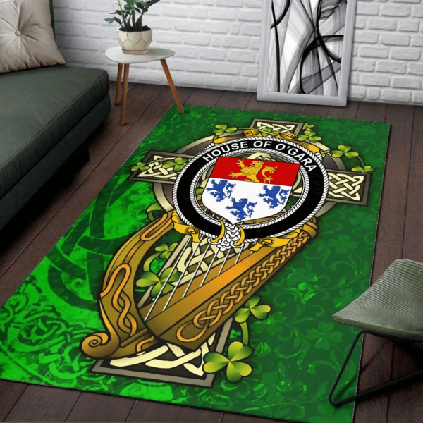 Ireland Area Rug - House of O'GARA Family Crest Area Rug - Ireland Coat Of Arms with Shamrock - Image 2