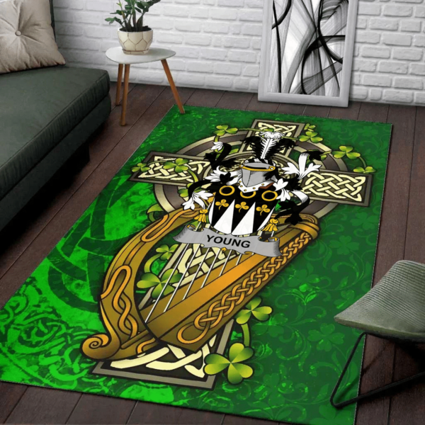 Ireland Area Rug - Young Family Crest Area Rug - Ireland Coat Of Arms with Shamrock - Image 2