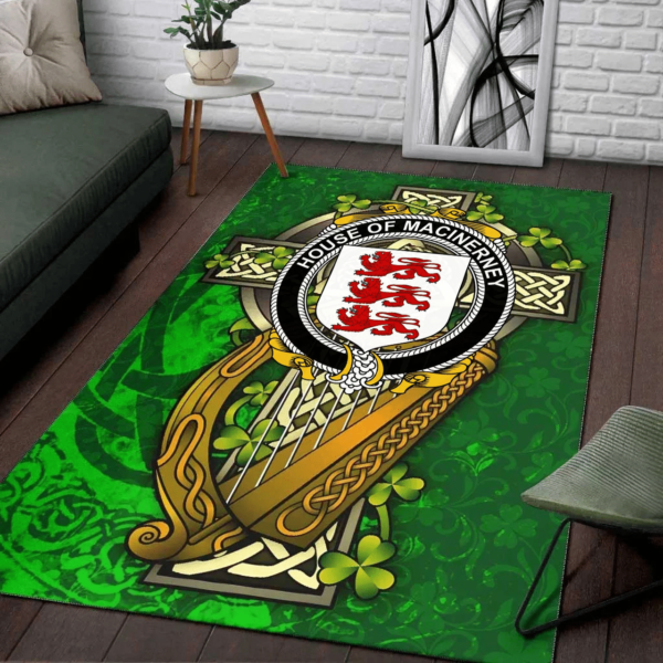 Ireland Area Rug - House of MACiNERNEY Family Crest Area Rug - Ireland Coat Of Arms with Shamrock - Image 2