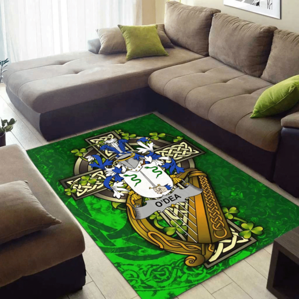 Ireland Area Rug - Dea or O'Dea Family Crest Area Rug - Ireland Coat Of Arms with Shamrock