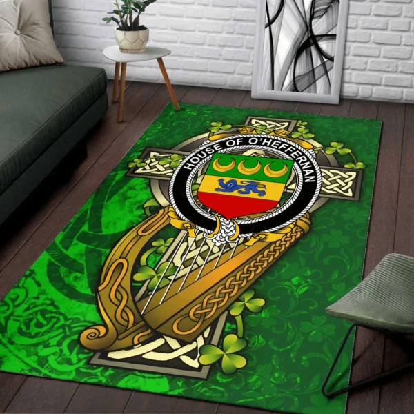 Ireland Area Rug - House of O'HEFFERNAN Family Crest Area Rug - Ireland Coat Of Arms with Shamrock - Image 2