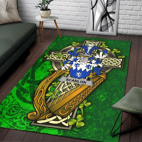 Ireland Area Rug - Scanlon or O'Scanlan Family Crest Area Rug - Ireland Coat Of Arms with Shamrock - Image 2