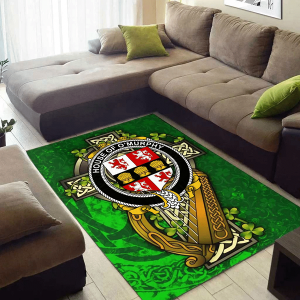 Ireland Area Rug - House of O'MURPHY (Muskerry) Family Crest Area Rug - Ireland Coat Of Arms with Shamrock