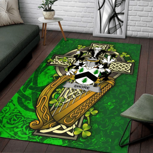 Ireland Area Rug - Shore Family Crest Area Rug - Ireland Coat Of Arms with Shamrock - Image 2