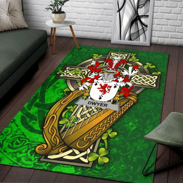 Ireland Area Rug - Dwyer or O'Dwyer Family Crest Area Rug - Ireland Coat Of Arms with Shamrock - Image 2