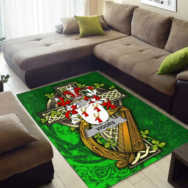 Ireland Area Rug - Vigors Family Crest Area Rug - Ireland Coat Of Arms with Shamrock