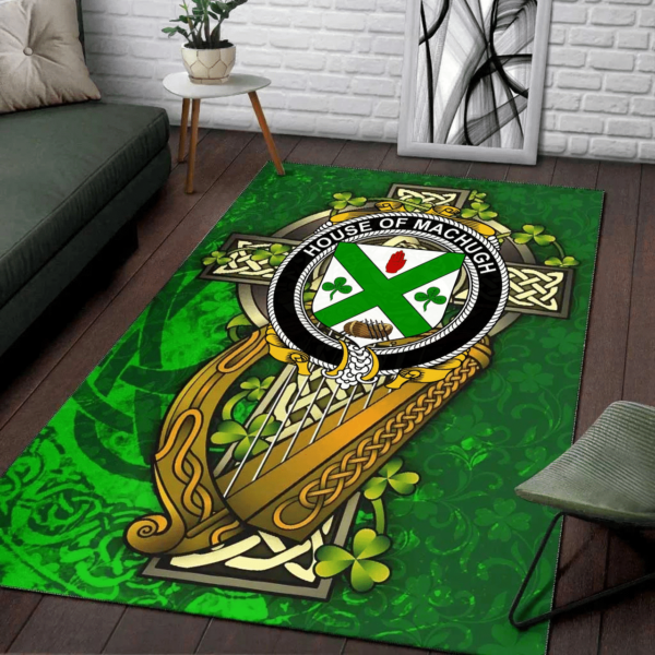 Ireland Area Rug - House of MACHUGH Family Crest Area Rug - Ireland Coat Of Arms with Shamrock - Image 2