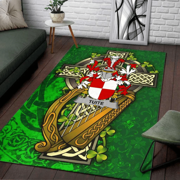 Ireland Area Rug - Tuite Family Crest Area Rug - Ireland Coat Of Arms with Shamrock - Image 2