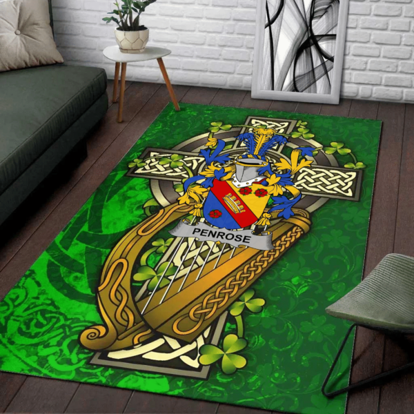 Ireland Area Rug - Penrose Family Crest Area Rug - Ireland Coat Of Arms with Shamrock - Image 2