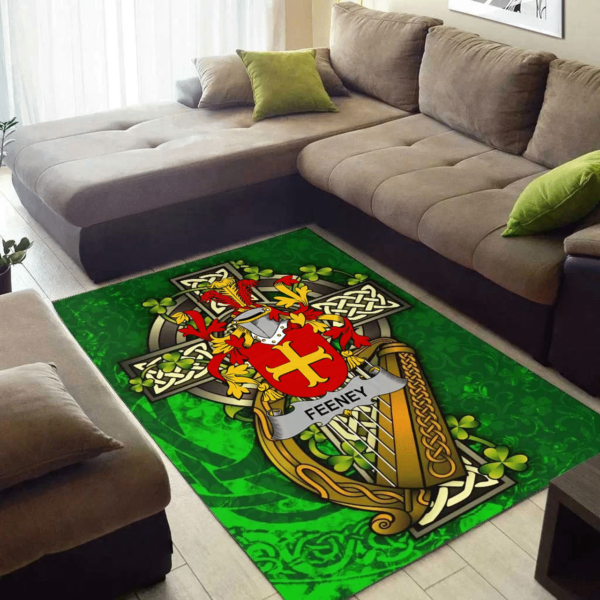 Ireland Area Rug - Feeney or O'Feney Family Crest Area Rug - Ireland Coat Of Arms with Shamrock