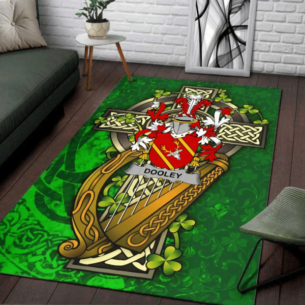 Ireland Area Rug - Dooley or O'Dooley Family Crest Area Rug - Ireland Coat Of Arms with Shamrock - Image 2