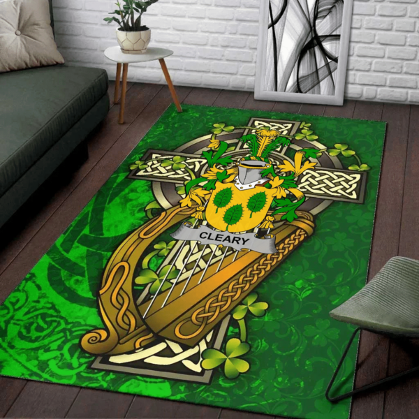 Ireland Area Rug - Cleary or O'Clery Family Crest Area Rug - Ireland Coat Of Arms with Shamrock - Image 2