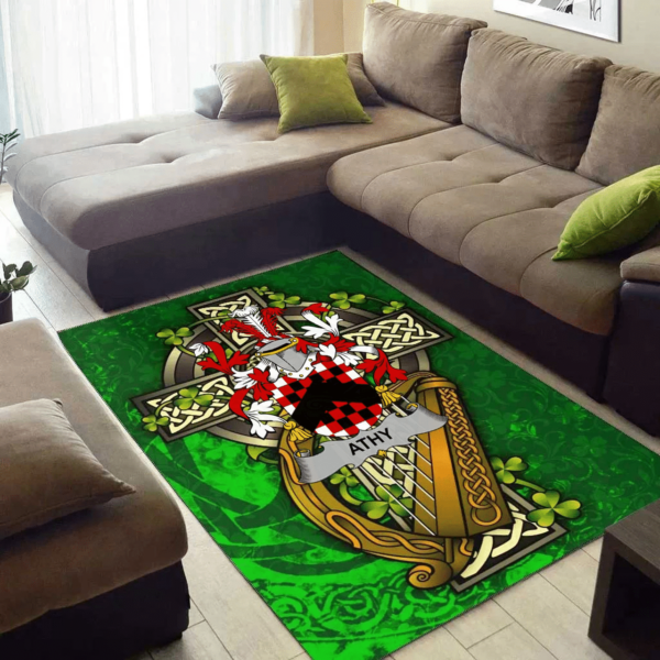 Ireland Area Rug - Athy Family Crest Area Rug - Ireland Coat Of Arms with Shamrock