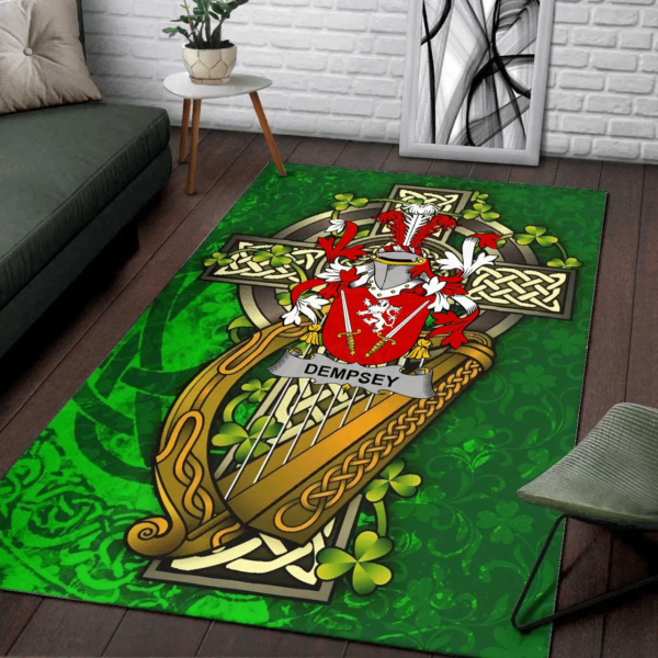 Ireland Area Rug - Dempsey or O'Dempsey Family Crest Area Rug - Ireland Coat Of Arms with Shamrock - Image 2